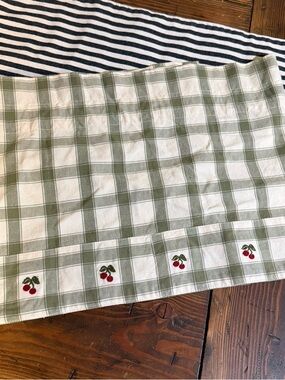 Green and White Checkered Kitchen Towel with Embroidered Cherries